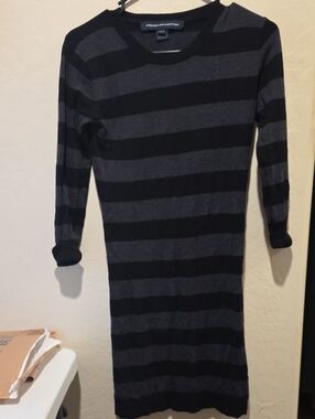 French Connection Black and Charcoal Striped Knit Dress